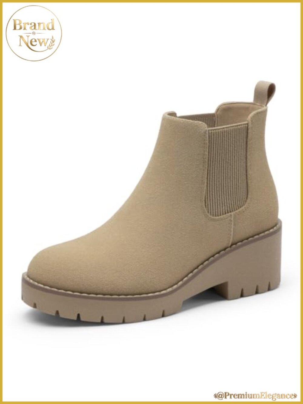 Slip On Chelsea Ankle Boots Faux Suede Round Toe Block Heel